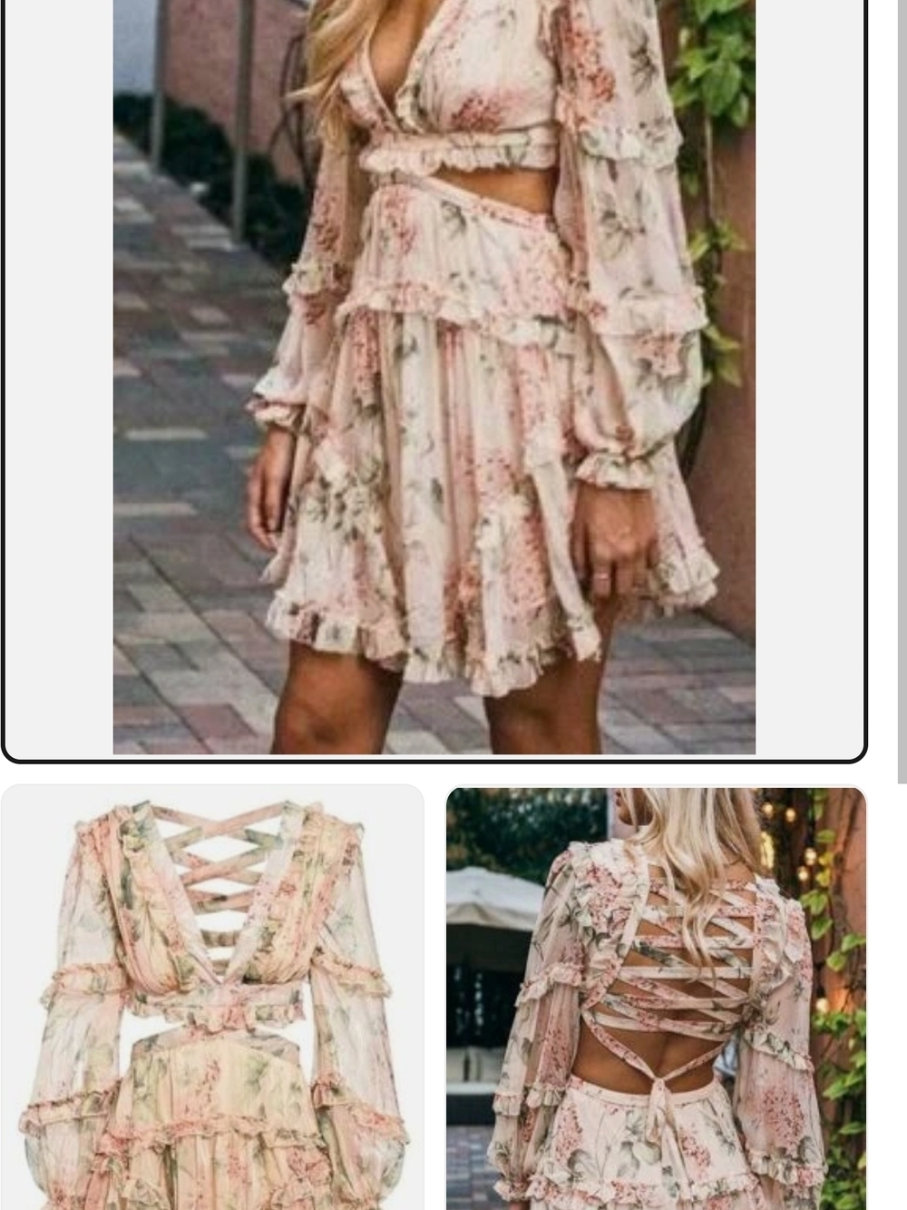 Floral Ruffle Cutout Mini Dress - Pale Pink
